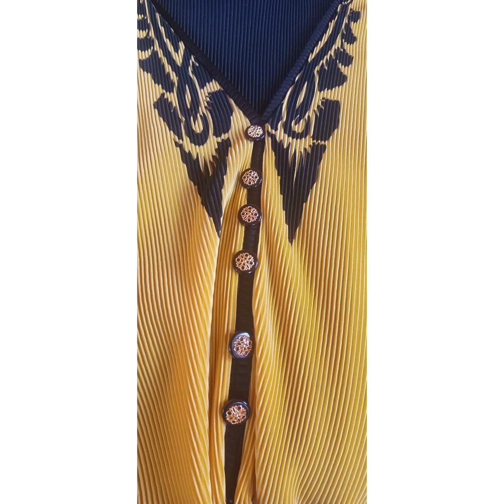 VTG Virginie Paris Pleated Blouse Yellow Black Art Deco Made in France Size XL - Picture 7 of 7